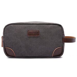 Canvas & Leather Toiletry Bag | Grey